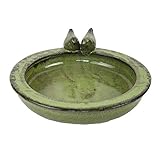 Esschert Design FB489, grüne Vogeltränke, Keramik, rund, 10,9 x 32,9 x 30,7 cm