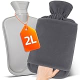 MUPAS Wärmflasche mit Vliesbezug –2L Große Auslaufsicher Bettflasche...