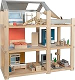 small Foot Puppenhaus aus Holz, Naturfarben – 3-stöckig mit Dachterrasse und...