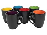 Kaffeebecher 6er Set je 340 ml - schwarz matt/innen farbig - Kaffeebecher mit...