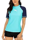 Halcurt Damen Rashguard UV Shirt, Athletic Swim Shirt,Kurzarm Badeshirt...