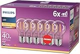 Philips LED Classic E27 Lampe, 40 W, Tropfenform, A60, klar, warmweiß, 6er Pack