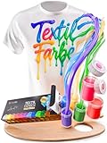 CreaTek Textilfarbe waschmaschinenfest 12 intensive Farben je 25ml + 2 Pinsel -...