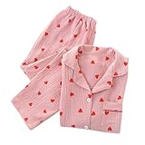 Revers Pyjama Set Für Damen, Pfirsich Herz Muster, Twosie Pyjama Set, Lässige...