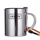 HEECN® Camping Becher Mit Deckel und Karabiner - Edelstahl Tasse - Thermo -...