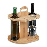 Relaxdays Weinbutler, Bambus, Weinhalter für 2 Flaschen & 4 Gläser, HBT:...