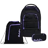 satch Pack Schulrucksack Set 3tlg. inkl. Schlamperbox und Sportbeutel (Purple...