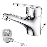 Auralum Wasserhahn Bad mit Zugstange, Einhebel-Waschtischarmatur mit...