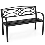 COSTWAY Gartenbank Metall, wetterfeste Sitzbank für 2 Personen, Balkonbank mit...