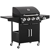Outsunny Gasgrill BBQ mit 4 Brennern je 3 kw mobiler Grillwagen mit 4 Rädern...