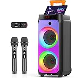 JYX Karaoke Anlage mit 2 drahtlosen Mikrofonen, Großer Lautsprecher Bluetooth...