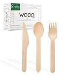 wooq Premium Holzbesteck Set 200-teilig FSC-zertifiziert (100 Holzgabeln, 50...