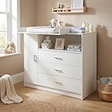 ecomi Wickelkommode Wickeltisch Baby Kommode aus Holz mit Wickelaufsatz, 3...
