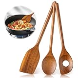 3 Stück Kochlöffel Holz, Küchenutensilien Langlebig Antibakteriell,...