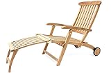 Garland® Liegestuhl mit Rollen Lehne Verstellbar Teak Holz SVLK Zertifiziert...