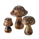 Spetebo Mangoholz Deko Pilze 3er Set zum Hinstellen - 10/8 / 7 cm - Holz...