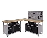 Ondis24 Werkstatt Set Ecklösung One, Werkbank, 180 cm Buchenholzarbeitsplatte,...