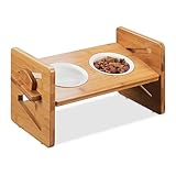Relaxdays Futterstation Hund, höhenverstellbare Hundebar, 2 Näpfe, je 250 ml,...
