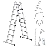 SONGMICS Leiter, Mehrzweckleiter, Trittleiter, Aluleiter, Haushaltsleiter, 4 x 4...