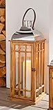 Dekoleidenschaft Laterne „Wood“, groß, 60 cm hoch, Windlicht aus Holz mit...