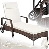 tectake Poly Rattan Gartenliege mit Rollen, 6-Fach höhenverstellbarer...