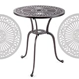 GIANTEX Bistrotisch Outdoor, φ61 cm Balkontisch mit Schirmloch & verstellbaren...
