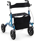 FANTASK 2 in 1 Rollator mit Luftbereifung mit Sitz bis 160 kg, Aluminium faltbar...
