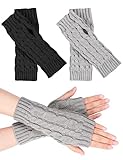 MELLIEX 2 Paar Halb Fingerlose Handschuhe, Damen Pulswärmer Winter...