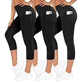 TNNZEET 3er Pack Leggings Damen 3/4 mit Taschen Capri für Sport, High Waist 7/8...