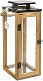Dekovita 42cm Holz-Laterne - Gartenlaterne mit Glas-Scheiben und Kordel-Henkel -...