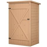 Outsunny Gartenschrank Holz, Geräteschuppen wetterfest 75x56x115cm, Gerätehaus...