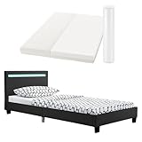 Juskys Polsterbett Verona 90x200 cm schwarz mit Matratze - Einzelbett &...