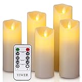 YIWER LED Kerzen,Flammenlose Kerzen 12/15/17/20/22CM Set aus 5 Echtwachs mit...