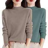 Damen Kaschmir-Pullover, langärmelig, halber Rollkragenpullover, 2-teilig,...