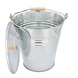 HRB Zinkeimer Ascheeimer mit Deckel Silber 12 Liter, ideale Kamin Zubehör...