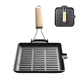LIYGAOF Steakpfanne Gusseisen Grillpfanne Klappbarer Holzgriff: 20×20cm Grill...