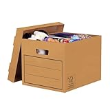 BANKERS BOX Aufbewahrungskarton mit Deckel aus stabiler B-Flute Wellpappe,...