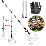 Laubbesen, Gartenrechen， mit 215cm Verstellbare Metallstange und Handschuhe,...