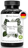 Only Nature® Roter Reis 600 mg - Hochdosiert - 120 Kapseln - in Deutschland...