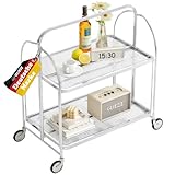 GLIESE Servierwagen Klappbar Mit Rädern,2 Tier Clear Tempered Glass,Mobiler...