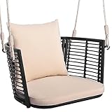 LIFEZEAL Rattan Hängesessel, Schaukel Outdoor mit Kissen & Rückenlehne für...