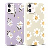 Yoedge 2 Stück HandyHülle für iPhone 12 Mini Hülle 5,4', Mädchen Schutzhülle Blumen Muster Aesthetic Design,Frauen Geschenk Weich TPU Silikon Stoßfest Cover Case für iPhone 12 Mini, Lila Blume