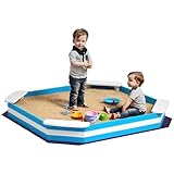 AIYAPLAY Sandkasten 133 x 108 cm Sandkiste aus Holz Sandbox mit Sitzbank,...