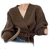 JPSSJGYH Kurzer Wickelpullover für Damen, V-Ausschnitt-Pullover, langärmlige...