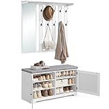 VASAGLE Schuhbank Wandgarderobe Set, Garderobe mit Spiegel, 10 Doppelhaken,...