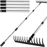 Harke Garten mit Stiel, Gartenrechen aus Metall mit 14 Zinken, Laubrechen mit...