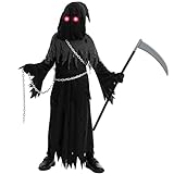 Spooktacular Creations Child Unisex Glowing Eyes Reaper Costume for Creepy...