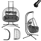 Juskys Doppelhängesessel Aria - Polyrattan Hängesessel mit Gestell & Kissen -...