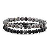 2 Stück Chakra Perlenarmbänder mit 6mm Schmuckstein-Perlen, Lavastein und...