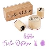 BOFUNX 4 Stücke Ostern Stempel Holzstempel Frohe Ostern Osterhase Osterei...